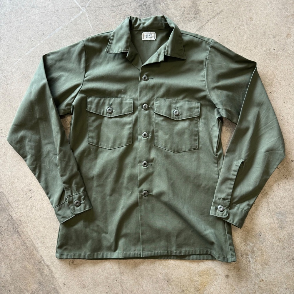 Vintage US Army OG-507 Utility Shirt Mens 15.5x35 Olive Green Selma Apparel 1982